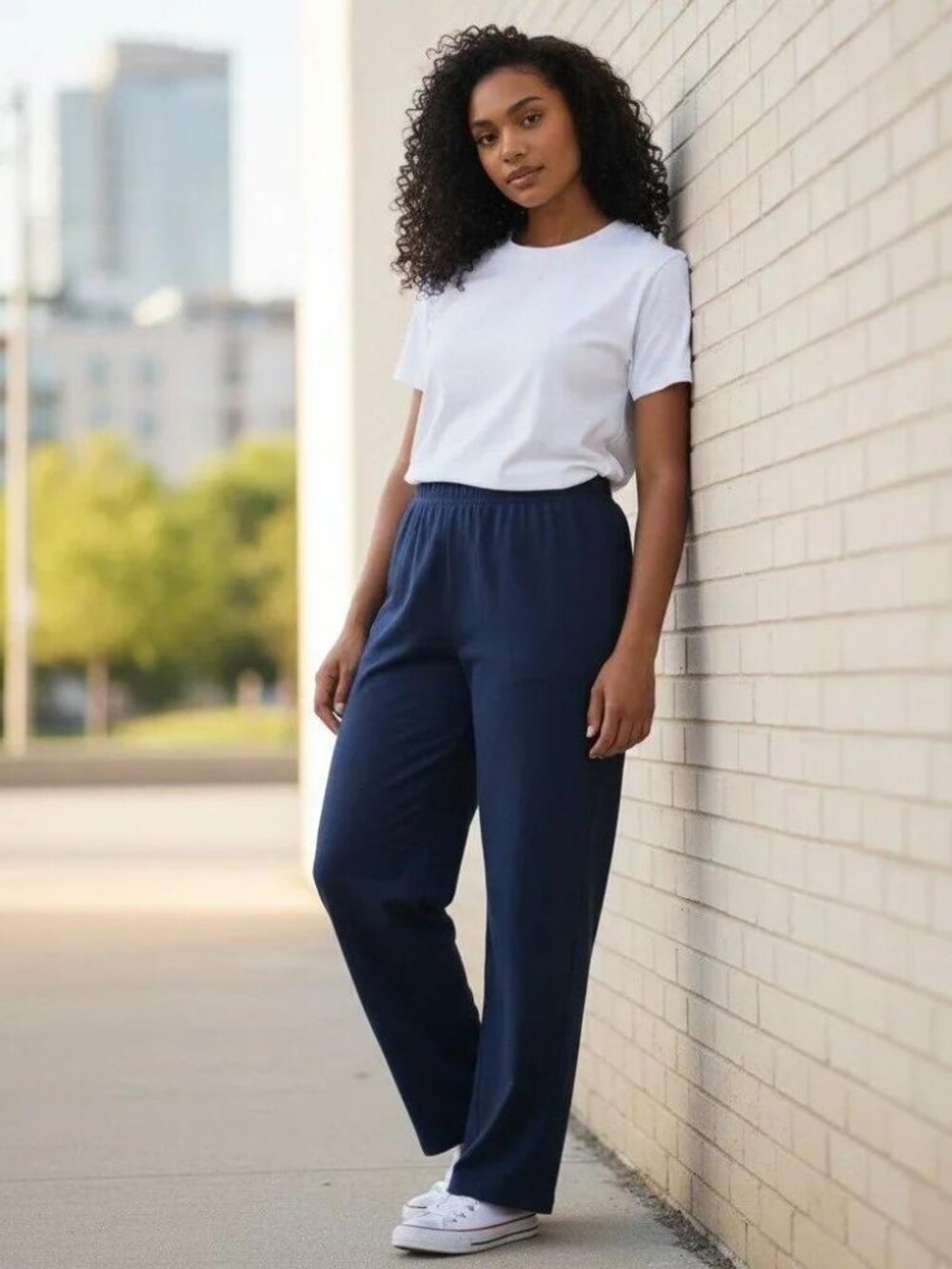 White Stag Women's Navy Blue Elastic Waist Pull on Pants Size 16/18 Petite